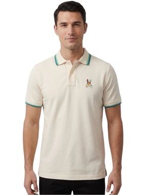 Psychobunny Cream Multi-Color Logo Polo Short Sleeve Tipping Detail - Size 6